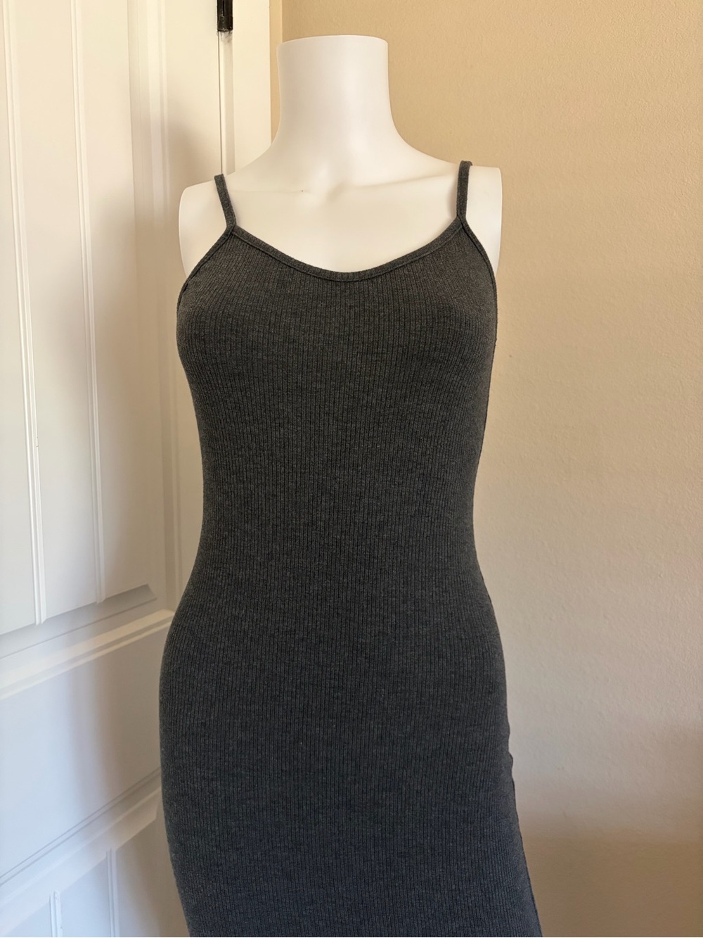 Rumored Grey Ribbed Bodycon Backless Midi Dress